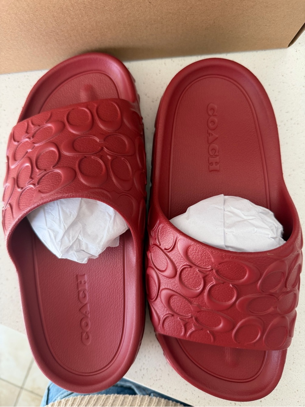 Coach Red Logo-Embossed Slide Sandals for Kids